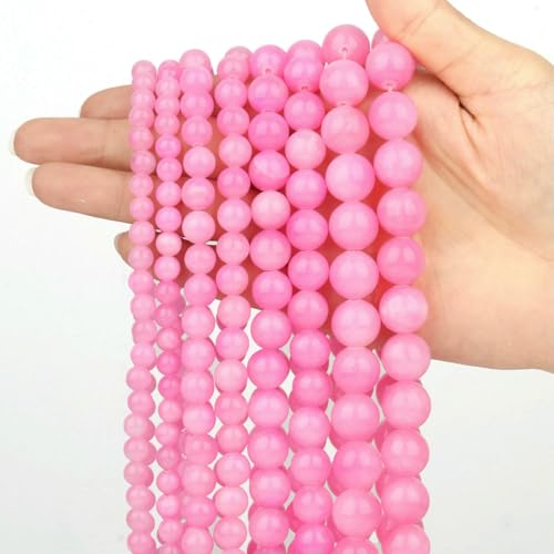 6/8/10 mm Großhandel Naturstein Runde Chalcedon Jade Lose Abstandsperlen für Schmuckherstellung DIY Armbänder Halsketten Zubehör-Rosa Jade-6 mm 61 Stück Perlen von HDJSDB
