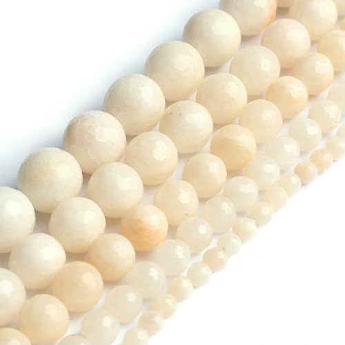 6/8/10 mm Großhandel Naturstein Runde Chalcedon Jade Lose Abstandsperlen für Schmuckherstellung DIY Armbänder Halsketten Zubehör-facettiert beige-8 mm 46 Stück Perlen von HDJSDB
