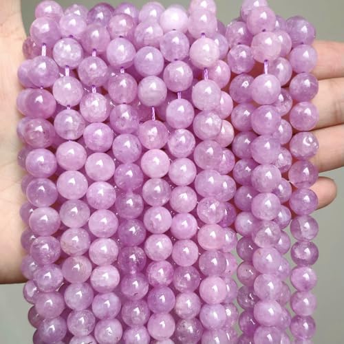 6/8/10 mm Großhandel Naturstein Runde Chalcedon Jade Lose Abstandsperlen für Schmuckherstellung DIY Armbänder Halsketten Zubehör-lila Angelit-8 mm 46 Stück Perlen von HDJSDB