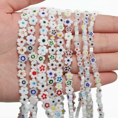 6 8 mm mehrfarbige Blumen-Lampwork-Glasperlen, glasierte Perlen zur Schmuckherstellung, DIY-Armband, Halskette, handgefertigtes Zubehör, Farbe 11–8 x 3,0 mm, ca. 50 Stück von HDJSDB