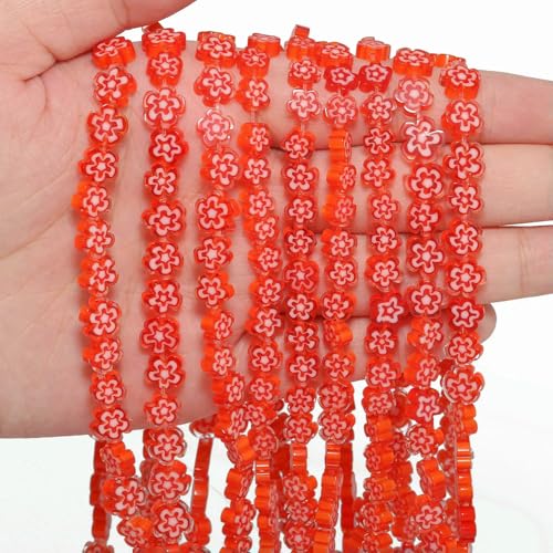 6 8 mm mehrfarbige Blumen-Lampwork-Glasperlen, glasierte Perlen zur Schmuckherstellung, DIY-Armband, Halskette, handgefertigtes Zubehör, Farbe 22, 6 x 3,0 mm, ca. 65 Stück von HDJSDB
