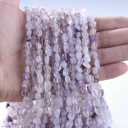 6–8 mm natürliche Amethyst-Nugget-Perlen, kleine unregelmäßige Edelstein-Chips, Perlen zur Schmuckherstellung, DIY-Armband, Halsketten-Zubehör – 96 Stück Rutilquarz – 38 cm, 1 Strang von HDJSDB