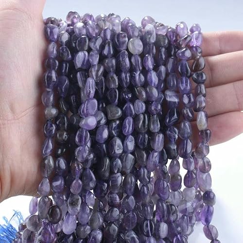 6–8 mm natürliche Amethyst-Nugget-Perlen, kleine unregelmäßige Edelstein-Chips, Perlen zur Schmuckherstellung, DIY-Armband, Halskettenzubehör, 92 Amethyst, 38 cm, 1 Strang von HDJSDB
