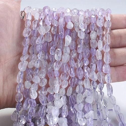 6–8 mm natürliche Amethyst-Nugget-Perlen, kleine unregelmäßige Edelstein-Chips, Perlen zur Schmuckherstellung, DIY-Armband, Halskettenzubehör – 106 heller Amethyst – 38 cm, 1 Strang von HDJSDB