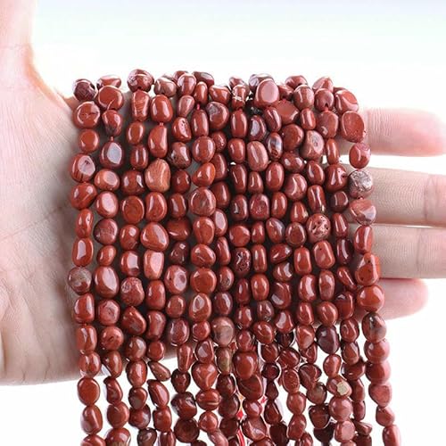 6–8 mm natürliche Amethyst-Nugget-Perlen, kleine unregelmäßige Edelstein-Chips, Perlen zur Schmuckherstellung, DIY-Armband, Halskettenzubehör – 111 roter Jaspis – 38 cm, 1 Strang von HDJSDB