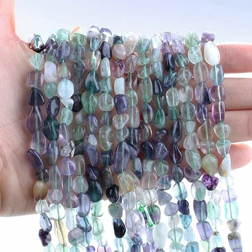 6–8 mm natürliche Amethyst-Nugget-Perlen, kleine unregelmäßige Edelstein-Chips, Perlen zur Schmuckherstellung, DIY-Armband, Halskettenzubehör – 113 Fluorit – 38 cm, 1 Strang von HDJSDB