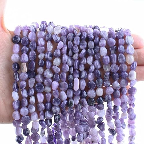 6–8 mm natürliche Amethyst-Nugget-Perlen, kleine unregelmäßige Edelstein-Chips, Perlen zur Schmuckherstellung, DIY-Armband, Halskettenzubehör – 117 Flieder – 38 cm, 1 Strang von HDJSDB