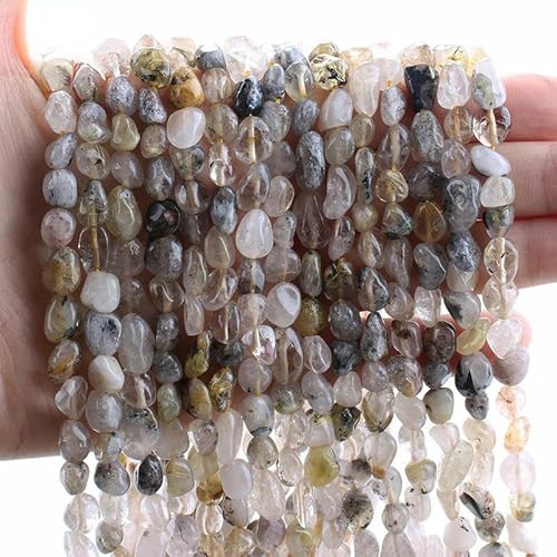 6–8 mm natürliche Amethyst-Nugget-Perlen, kleine unregelmäßige Edelstein-Chips, Perlen zur Schmuckherstellung, DIY-Armband, Halskettenzubehör – 124 Rutilquarz – 38 cm, 1 Strang von HDJSDB