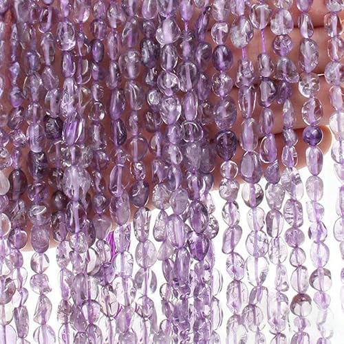 6–8 mm natürliche Amethyst-Nugget-Perlen, kleine unregelmäßige Edelstein-Chips, Perlen zur Schmuckherstellung, DIY-Armband, Halskettenzubehör – 14 heller Amethyst – 38 cm, 1 Strang von HDJSDB