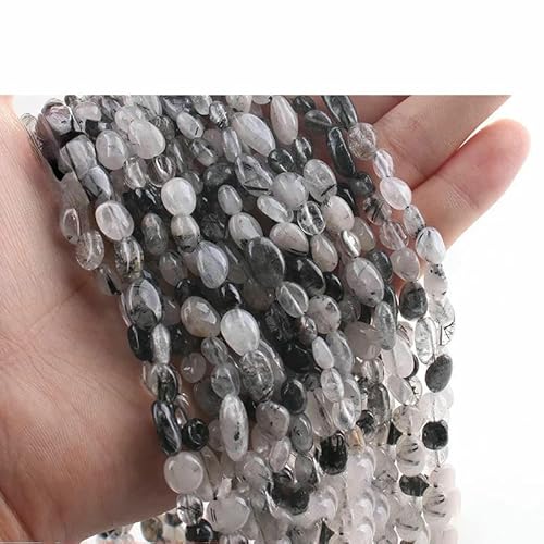 6–8 mm natürliche Amethyst-Nugget-Perlen, kleine unregelmäßige Edelstein-Chips, Perlen zur Schmuckherstellung, DIY-Armband, Halskettenzubehör – 38 Turmalin qtz – 38 cm, 1 Strang von HDJSDB
