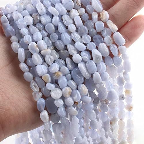 6–8 mm natürliche Amethyst-Nugget-Perlen, kleine unregelmäßige Edelstein-Chips, Perlen zur Schmuckherstellung, DIY-Armband, Halskettenzubehör – 45 blauer Spitzenachat – 38 cm, 1 Strang von HDJSDB