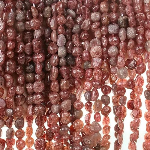 6–8 mm natürliche Amethyst-Nugget-Perlen, kleine unregelmäßige Edelstein-Chips, Perlen zur Schmuckherstellung, DIY-Armband, Halskettenzubehör – 75 Erdbeer-Qtz – 38 cm, 1 Strang von HDJSDB
