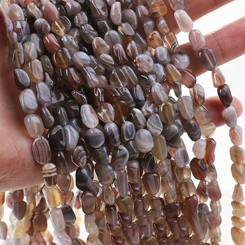 6–8 mm natürliche Amethyst-Nugget-Perlen, kleine unregelmäßige Edelstein-Chips, Perlen zur Schmuckherstellung, DIY-Armband, Halskettenzubehör – 86 Botswana-Achat – 38 cm, 1 Strang von HDJSDB