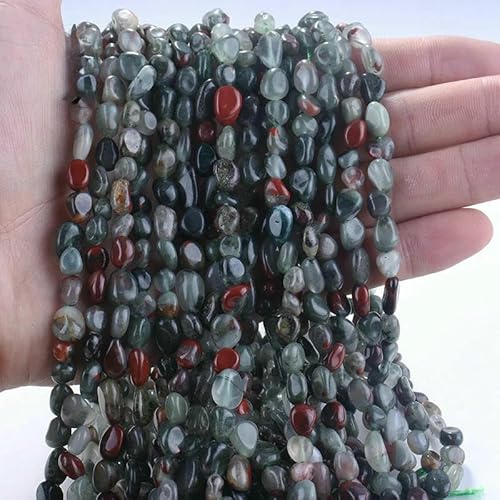 6–8 mm natürliche Amethyst-Nugget-Perlen, kleine unregelmäßige Edelstein-Chips, Perlen zur Schmuckherstellung, DIY-Armband, Halskettenzubehör – 93 Blutstein – 38 cm, 1 Strang von HDJSDB