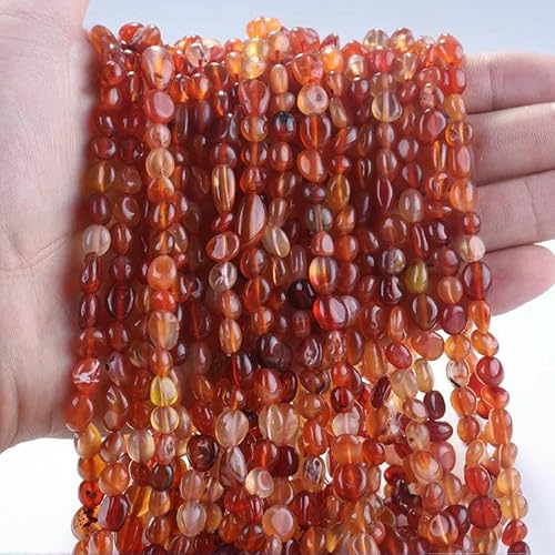 6–8 mm natürliche Amethyst-Nugget-Perlen, kleine unregelmäßige Edelstein-Chips, Perlen zur Schmuckherstellung, DIY-Armband, Halskettenzubehör – 94 roter Achat – 38 cm, 1 Strang von HDJSDB