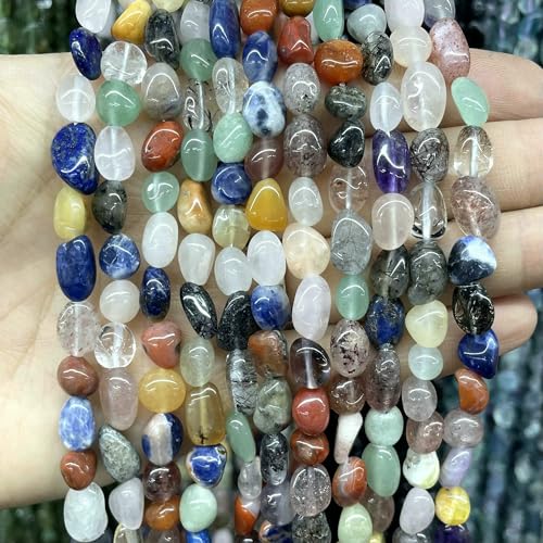 6 x 8 mm Naturstein, unregelmäßig, blauer Aquamarin, Abstandsperlen zur Schmuckherstellung, DIY-Armband, Halskette, Ohrringe, Zubehör – Bunter Stein – 5–8 mm von HDJSDB