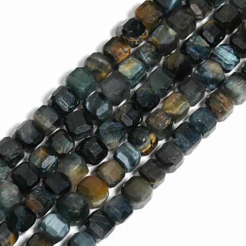6 x 8 mm natürlicher quadratischer Steinwürfel, Tigerauge, lose Abstandsperlen für die Schmuckherstellung, DIY, elegantes Bettelarmband-Zubehör, Schwarz, 8 mm, 10 Stück von HDJSDB