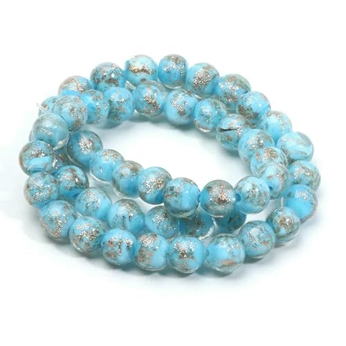 8 10 mm mehrfarbige runde Glasperlen, Goldsand, Murano-Lampwork-Perlen zur Schmuckherstellung, DIY-Armband, Halskette, Bastelzubehör, C06149, 8 mm, 10 Stück von HDJSDB