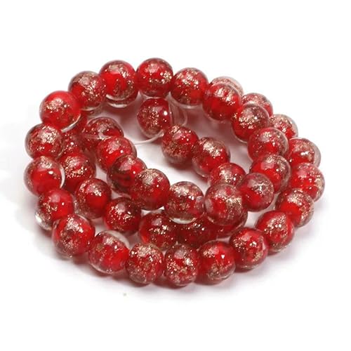 8 10 mm mehrfarbige runde Glasperlen, Goldsand, Murano-Lampwork-Perlen zur Schmuckherstellung, DIY-Armband, Halskette, Bastelzubehör, C06152, 10 mm, 10 Stück von HDJSDB