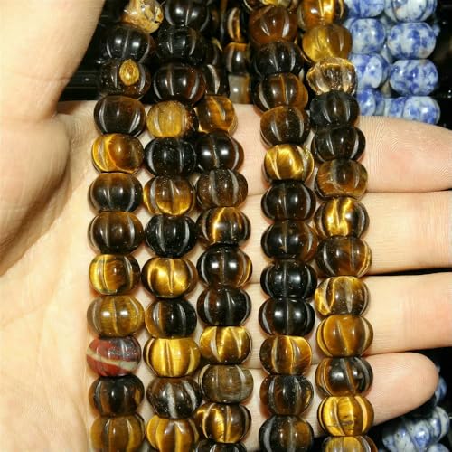 8~14,0 mm natürlicher Halbedelstein, bunter Kristall, Tigerauge, kürbisförmige lose Perlen, Schmuckherstellung, DIY-Armband, Halskette, 15"-2-8x12mm, 20 Stück Perlen von HDJSDB