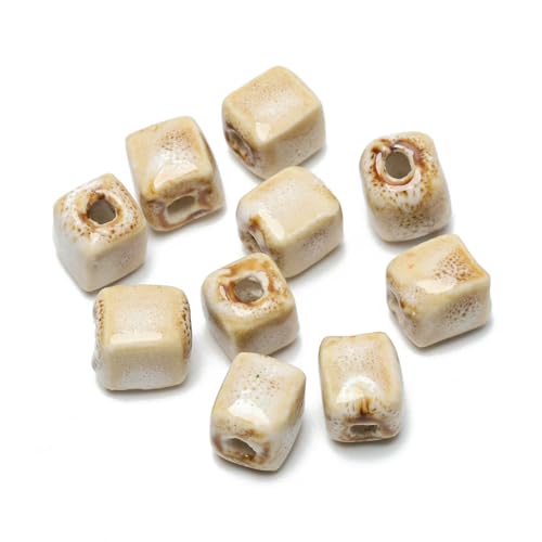 8 mm quadratische Keramikperlen, Würfel, modisches Porzellan, handgefertigte Abstandsperlen für die Schmuckherstellung, DIY-Strandarmband-Zubehör, 10 Stück, Beige, 8 mm, 10 Stück von HDJSDB