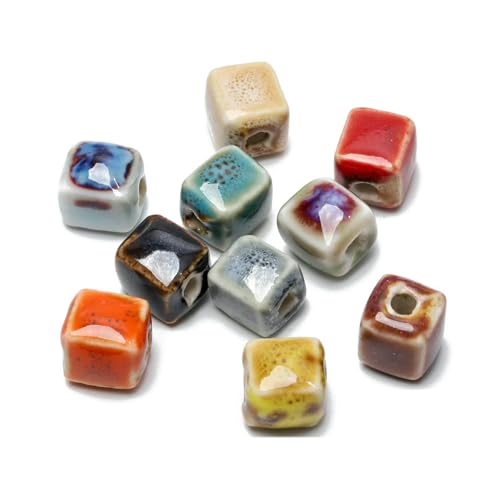 8 mm quadratische Keramikperlen, Würfel, modisches Porzellan, handgefertigte Abstandsperlen für die Schmuckherstellung, DIY-Strandarmband-Zubehör, 10 Stück, Mix, 8 mm, 10 Stück von HDJSDB