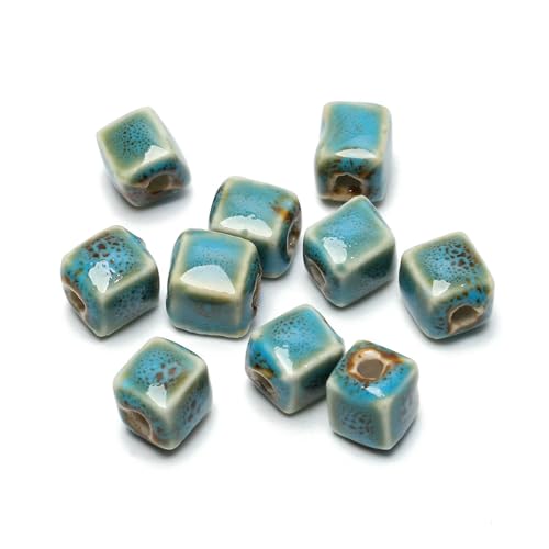 8 mm quadratische Keramikperlen, Würfel, modisches Porzellan, handgefertigte Abstandsperlen für die Schmuckherstellung, DIY-Strandarmband-Zubehör, 10 Stück, blau, 8 mm, 10 Stück von HDJSDB