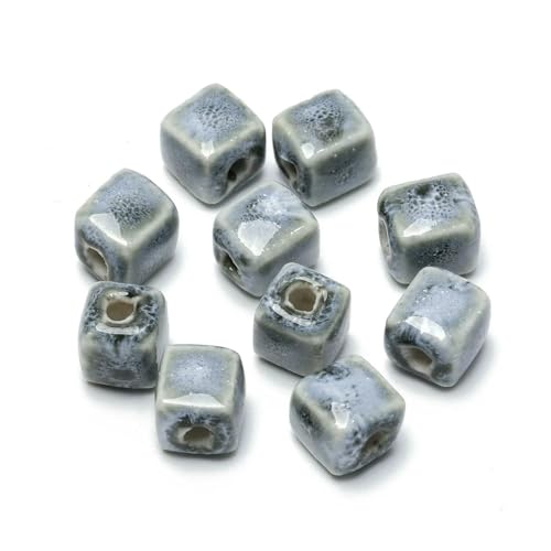 8 mm quadratische Keramikperlen, Würfel, modisches Porzellan, handgefertigte Abstandsperlen für die Schmuckherstellung, DIY-Strandarmband-Zubehör, 10 Stück, grau, 8 mm, 10 Stück von HDJSDB