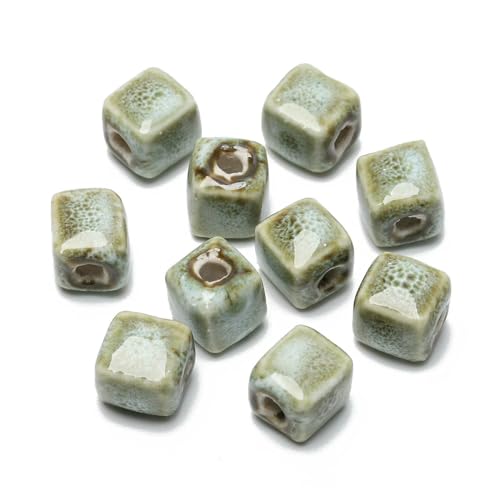 8 mm quadratische Keramikperlen, Würfel, modisches Porzellan, handgefertigte Abstandsperlen für die Schmuckherstellung, DIY-Strandarmband-Zubehör, 10 Stück, grün, 8 mm, 10 Stück von HDJSDB
