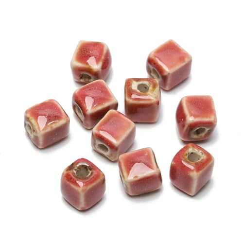 8 mm quadratische Keramikperlen, Würfel, modisches Porzellan, handgefertigte Abstandsperlen für die Schmuckherstellung, DIY-Strandarmband-Zubehör, 10 Stück, hellrot, 8 mm, 10 Stück von HDJSDB