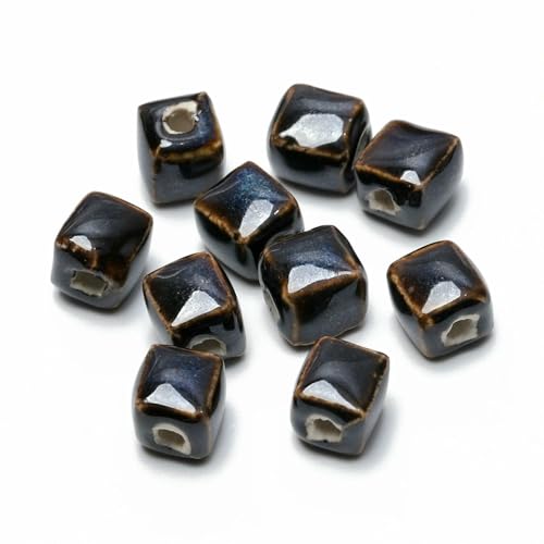 8 mm quadratische Keramikperlen, Würfel, modisches Porzellan, handgefertigte Abstandsperlen für die Schmuckherstellung, DIY-Strandarmband-Zubehör, 10 Stück, schwarz, 8 mm, 10 Stück von HDJSDB
