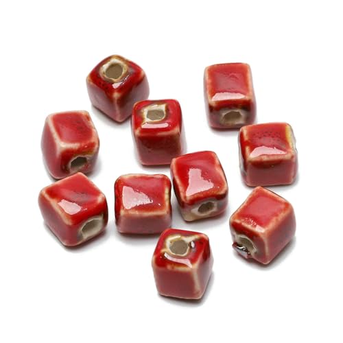 8 mm quadratische Keramikperlen, Würfel, modisches Porzellan, handgefertigte Abstandsperlen für die Schmuckherstellung, DIY-Strandarmband-Zubehör, 10 Stück-rot_a-8 mm, 10 Stück von HDJSDB