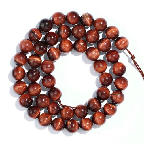 A+ Natürliche Tigerauge-Perlen, gelb, blau, rot, golden und grün, 4–12 mm, loser Edelstein zur Schmuckherstellung, Kristallperlen, Farbe: Rot, 6 mm (60–65 Stück) von HDJSDB