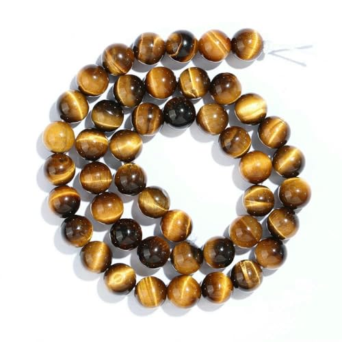 A+ Natürliche Tigerauge-Perlen, gelb & blau & rot & golden & grün, 4–12 mm, loser Edelstein zur Schmuckherstellung, Kristallperlen, gelbe Farbe, 8 mm (47–50 Stück) von HDJSDB