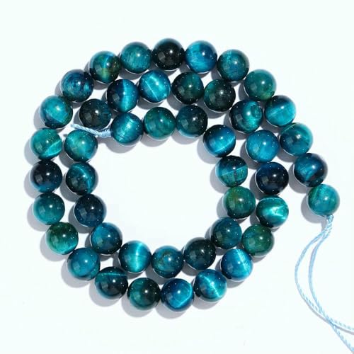 A+ Natürliche Tigerauge-Perlen, gelb & blau & rot & golden & grün, 4–12 mm, loser Edelstein zur Schmuckherstellung, Kristallperlen, meerblaue Farbe, 10 mm (37–40 Stück) von HDJSDB