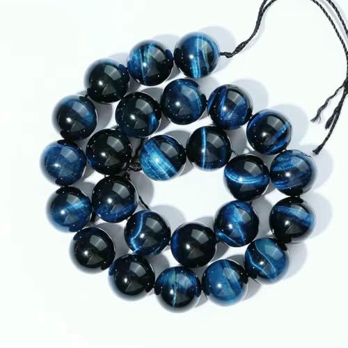 A+ Natürliche Tigerauge-Perlen, gelb & blau & rot & golden & grün, 4–12 mm, loser Edelstein zur Schmuckherstellung, Kristallperlen – Dunkelblau – 10 mm (37–40 Stück) von HDJSDB
