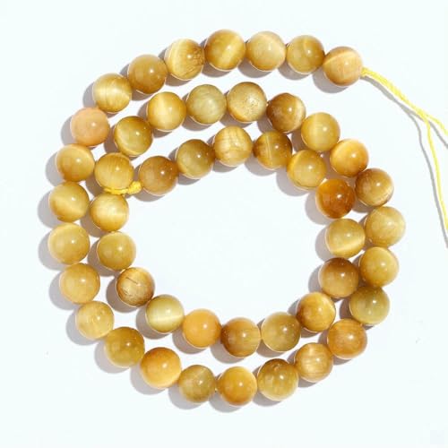 A+ Natürliche Tigerauge-Perlen in Gelb, Blau, Rot, Gold und Grün, 4–12 mm, loser Edelstein zur Schmuckherstellung, Kristallperlen, goldene Farbe, 8 mm (47–50 Stück) von HDJSDB