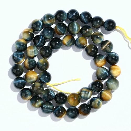 A+ Natürliche Tigerauge-Perlen in Gelb, Blau, Rot, Gold und Grün, 4–12 mm, loser Edelstein zur Schmuckherstellung, Kristallperlen – Traumfarbe – 10 mm (37–40 Stück) von HDJSDB