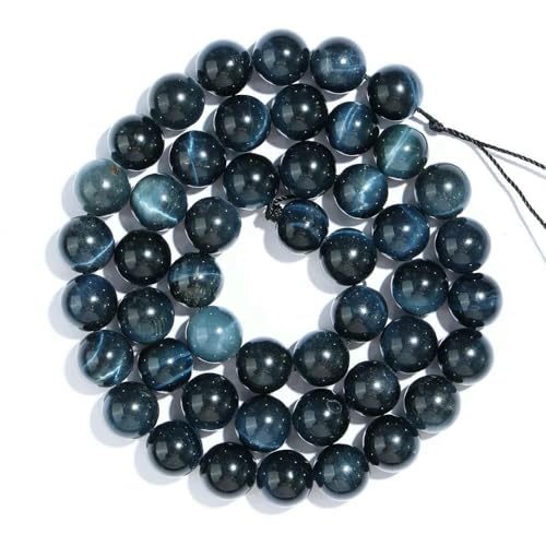 A+ Natürliche Tigerauge-Perlen in Gelb, Blau, Rot, Gold und Grün, 4–12 mm, loser Edelstein zur Schmuckherstellung, Kristallperlen – natürliche blaue Farbe – 10 mm (37–40 Stück) von HDJSDB
