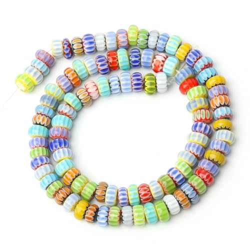 Bunte Nepal Lampwork Glas Rocailles Perlen Charms Mode Lose Abstandsperlen für Schmuckherstellung DIY Ohrring Halskette Armband-7x4.0mm 100 Stück von HDJSDB
