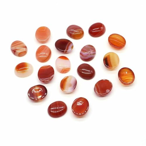 Cabochon Naturstein Oval Türkis Achat Tigerauge Perlenfassung Cabochon Perlen Anhänger Ring Ohrring Schmuck DIY Zubehör-Rot gestreifter Achat-20 Stück von HDJSDB
