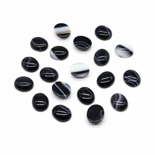 Cabochon Naturstein Oval Türkis Achat Tigerauge Perlenfassung Cabochon Perlen Anhänger Ring Ohrring Schmuck DIY Zubehör-Schwarz gestreifter Achat-50 Stück von HDJSDB