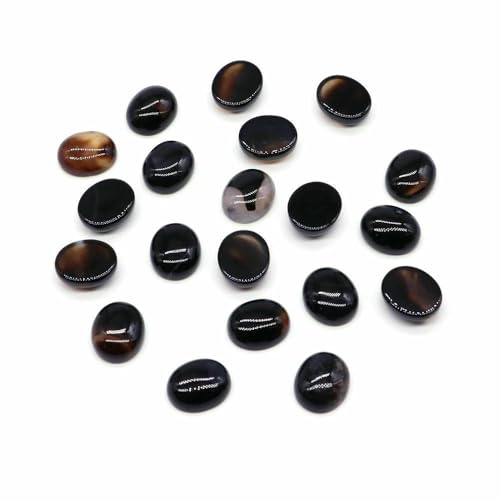 Cabochon Naturstein Oval Türkis Achat Tigerauge Perlenfassung Cabochon Perlen Anhänger Ring Ohrring Schmuck DIY Zubehör-Schwarzer Kaffee-Achat-20 Stück von HDJSDB