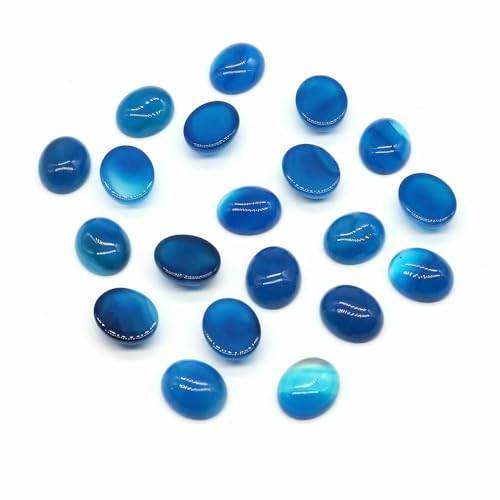 Cabochon Naturstein Oval Türkis Verkrustete Achat Tigerauge Perlenfassung Cabochon Perlen Anhänger Ring Ohrring Schmuck DIY Zubehör-Blauer Achat-50 Stück von HDJSDB
