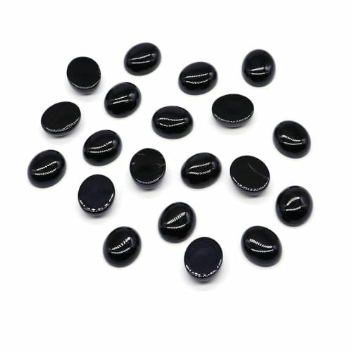 Cabochon Naturstein Oval Türkis Verkrustete Achat Tigerauge Perlenfassung Cabochon Perlen Anhänger Ring Ohrring Schmuck DIY Zubehör-Schwarzer Achat-50 Stück von HDJSDB