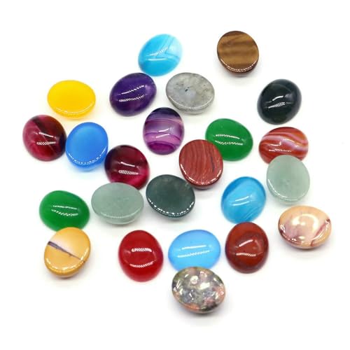 Cabochon Naturstein Oval Türkisen Verkrustete Achat Tigerauge Perlenfassung Cabochon Perlen Anhänger Ring Ohrring Schmuck DIY Zubehör- -50Stk von HDJSDB
