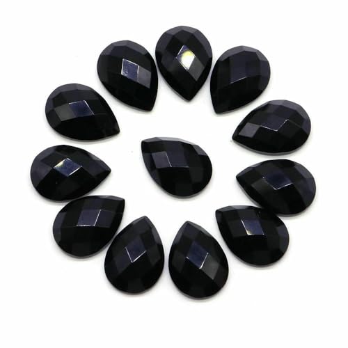 Eleganter ovaler Naturstein, exquisite modische facettierte Wassertropfen-Cabochon-Perlen, Schmuckherstellungszubehör für Ohrringe, baumelnd, schwarzer Obsidian, 20 Stück von HDJSDB