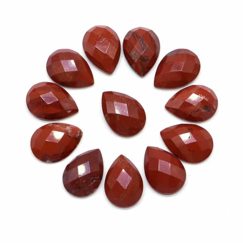 Eleganter ovaler Naturstein, exquisite modische facettierte Wassertropfen-Cabochon-Perlen, Schmuckherstellungszubehör für baumelnde Ohrringe, roter Jaspis, 20 Stück von HDJSDB