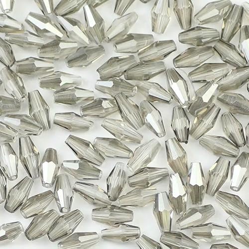 Facettierte österreichische lange Doppelkegel-Kristallperlen, 100 Stück, 4 x 8 mm, Glas-Abstandshalter, lose Perlen, Handarbeit, Schmuckherstellung, Armband, DIY, Grau von HDJSDB