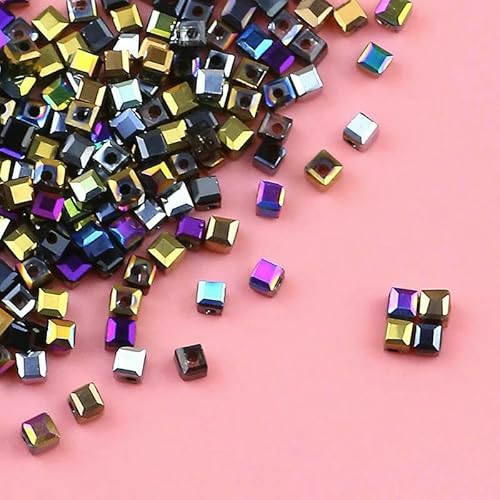 Galvanisierte österreichische quadratische Kristallperlen 3,0 mm/100 Stück facettierte Kristallperlen Schmuck DIY Armband Halskette Zubehör-Gemischte Farbe von HDJSDB